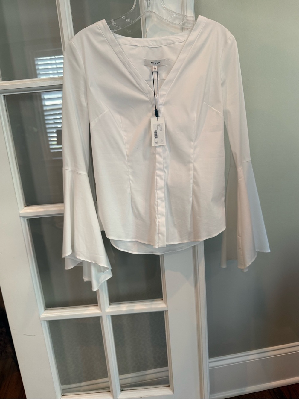 Milly Cream V-Neck Bell Sleeve Blouse